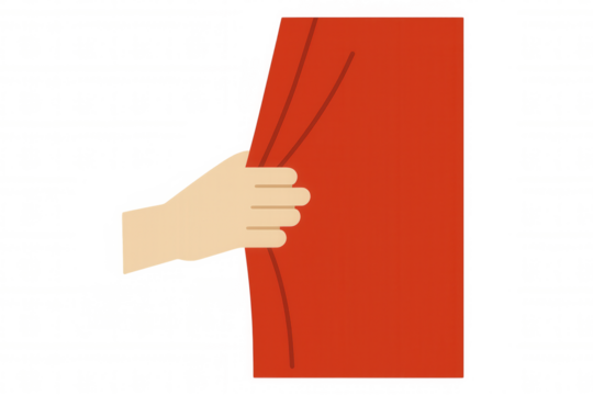 Hand pulling red curtain revealing transparent background, opening a new opportunity or discovery - Powered by Adobe