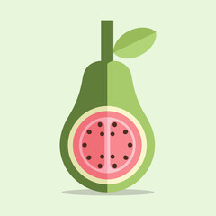 Flat Guava Fruit Illustration Using Geometric Shapes and Vibrant Colors