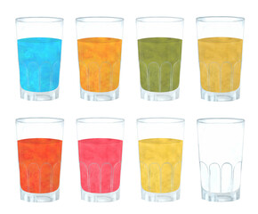 Enjoy a delightful collection of colorful drinks displayed beautifully in glasses, showcasing a vibrant array of beverages