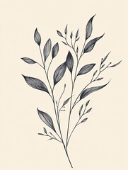Naklejka premium A delicate illustration showcases a minimalist botanical design of elegant leaves and slender stems, perfectly blending simplicity and grace.
