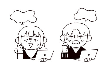 パソコンと男女2人のイラスト