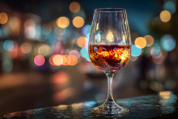 wine glass with blurred lights