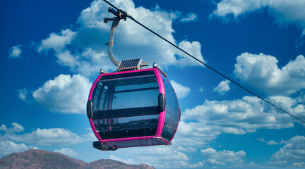 The cable car on blue sky with clouds in Busan, South Gyeongsang Province, South Korea.