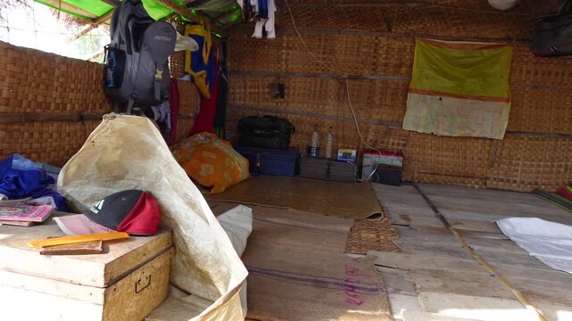 A view of the temporary dwellings of fishermen who have come to fish temporarily in Dublar Char.