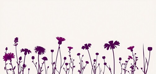 Elegant silhouettes of various wildflowers against a plain background, perfect for design projects,  simple,  set