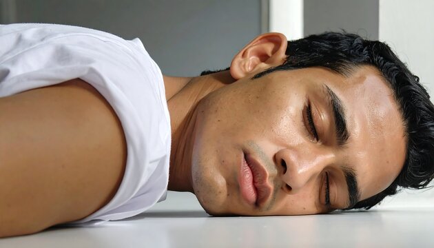 Serene Slumber - A Man Resting Peacefully with Eyes Closed.