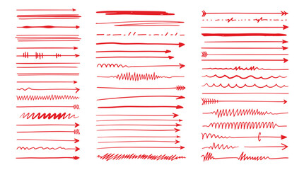 Hand Drawn Red Arrows Lines Collection Set Vector Illustration