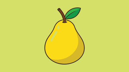 Vector art of a simple and elegant illustration of a ripe yellow pear with a green leaf, isolated on a soft yellow background