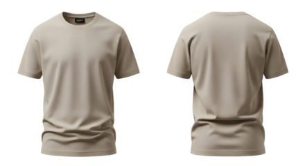 A beige t-shirt, displayed from both front and back angles, ready to showcase your design, isolated on transparent background