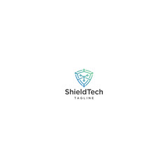 Shield tech logo design template flat vector