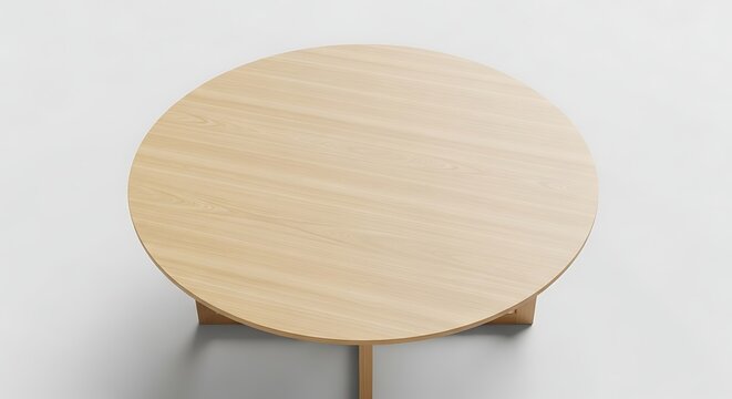 Overhead view of a simple, modern, round wooden table.