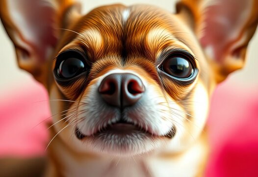 Close-up of a tiny chihuahua's expressive face,  fur,  animal portrait