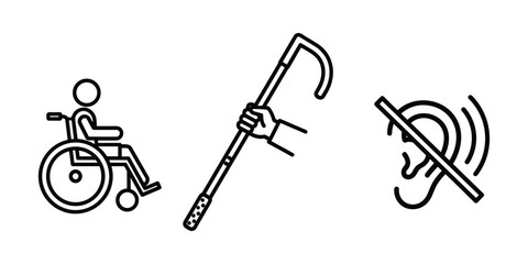 Obraz premium Set of Disability and Accessibility Outline Icons Vector Illustration