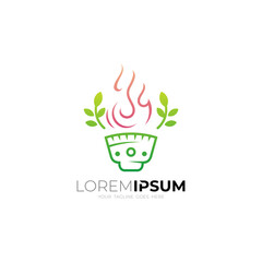 Abstract fire logo and leaf design combination, line style