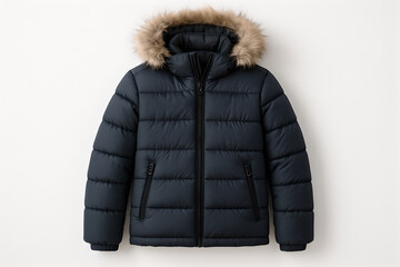 Navy Puffer Jacket With Fur Hood, Warm Winter Coat For Cold Weather Outdoors Men Everyday