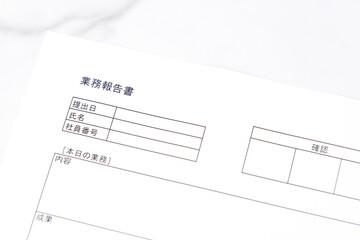 業務報告書 - 毎日の業務の後、所要時間や内容、進捗状況や連絡事項を会社や上司に報告する業務報告書
