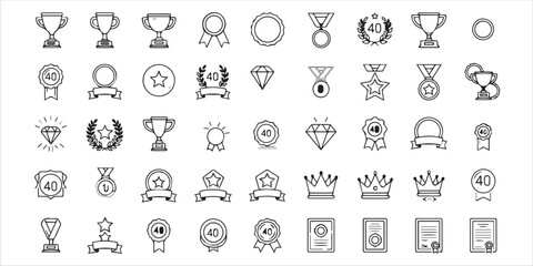 Collection of hand drawn trophy and award icons vector set representing victory and achievement