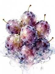 Surreal Fruits Series : A delicious looking healthy bunch of ripe plums on a white background suitable for graphic design and decoration 002
