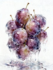 Surreal Fruits Series : A delicious looking healthy bunch of ripe plums on a white background suitable for graphic design and decoration 001