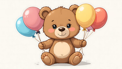 Adorable Teddy Bear Holding Colorful Balloons for Celebrations and Joyful Events