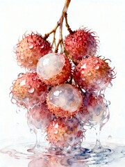 Surreal Fruits Series : A delicious looking healthy bunch of ripe rambutans on a white background suitable for graphic design and decoration 001