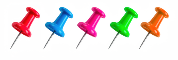 Set Plastic Push Pin 3D Render — Isolated Office Supply Mockup on White Background (Transparent PNG)