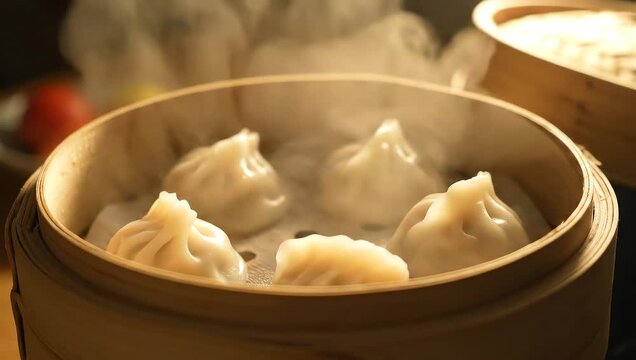Steaming Hot Dumplings - A Culinary Delight in a Bamboo Steamer.