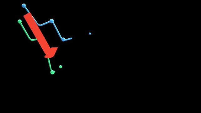 3D Animation of Business Arrow Goals Down | Alpha Channel
