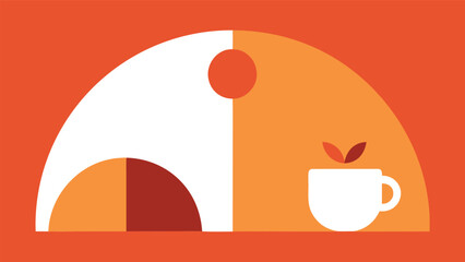 Vector art of a charming illustration of a cozy breakfast scene with tea, a pastry, and a warm color palette on a bright orange background