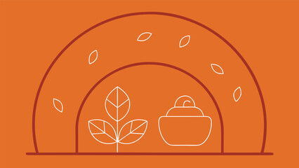 Vector art of cozy autumn scene line art illustration with leaves and dessert, perfect for fallthemed designs and seasonal promotions
