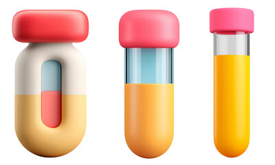 Stylized 3d Render of Medical Containers and Test Tubes in Pastel Colors