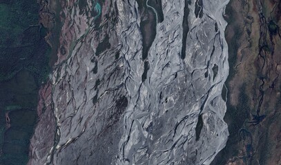 Alaskan River Landscape: High-Resolution Aerial View of Braided River Systems, Tundra, and Mountain Wilderness