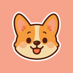 Smiling Corgi Dog Head Cartoon Illustration in Soft Flat Kawaii Style