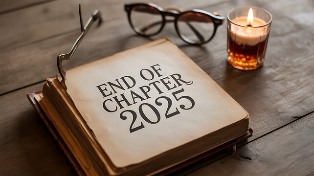 End of chapter book concept for new beginnings and reflection on the year ahead representing transition