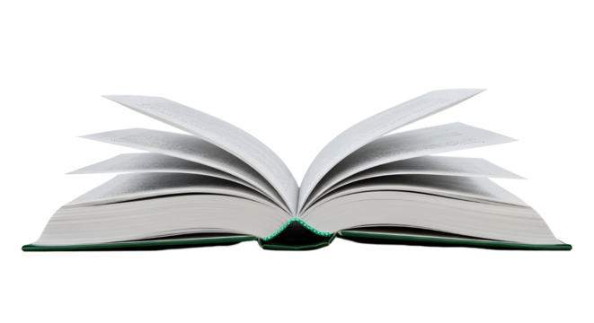 Open book with flipping pages isolated on transparent background for education design.