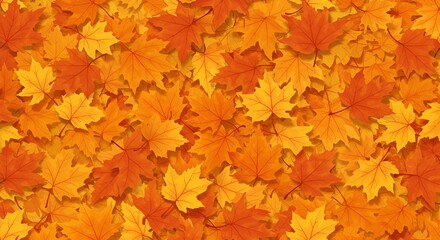 A dense, warm-toned, autumnal background showcasing digitally rendered maple leaves in varied hues.