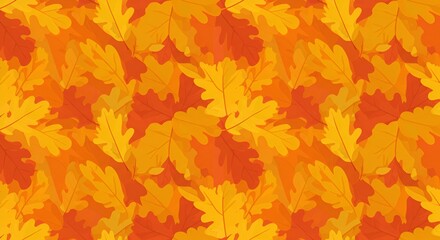 Dense arrangement of vividly colored autumn oak leaves creating a warm, organic pattern.