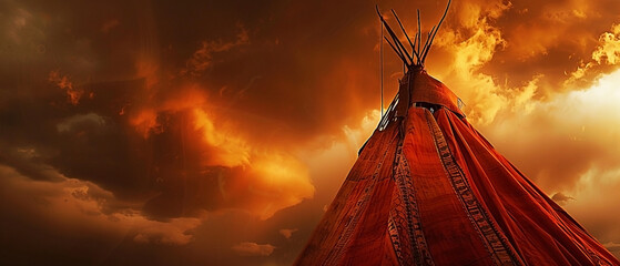 Majestic tipi silhouette against dramatic sky blending cultures and nature
