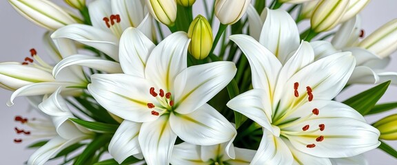 Obraz premium Elegant white lilies arranged in a classic bouquet, nature, bridal