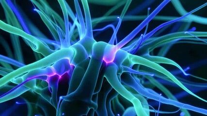 A detailed digital render showcasing glowing, interconnected neuron-like structures against a dark background - Powered by Adobe