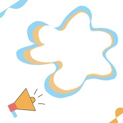 Megaphone illustration with bubble speech in blue and orange color for promotion,background,marketing  or other 