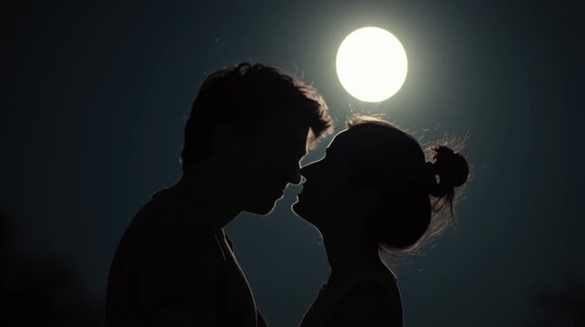 Romantic Couple Kissing Under Moonlight