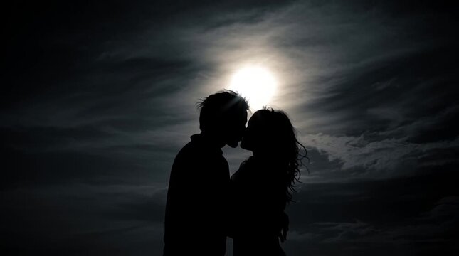 Romantic Couple Kissing Under Moonlight