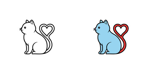 Cute Blue Cat Illustration with Heart Tail Perfect for Pet Lovers and Animal-Themed Designs