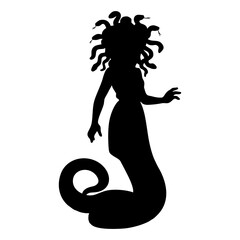 Medusa Gorgon Silhouette with Serpent Hair and Tail