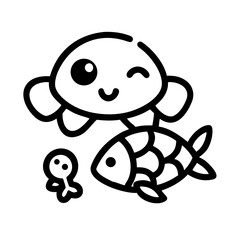 Obraz premium Cartoon sea turtle with fish and octopus