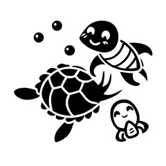 Cartoon sea turtles and octopus swimming