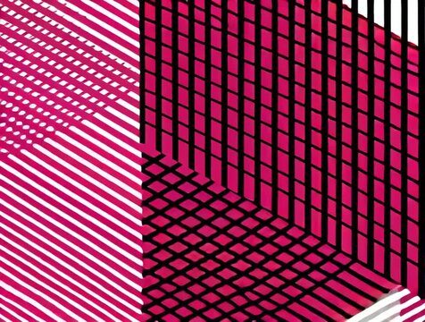 Abstract magenta and black geometric line art pattern on white background