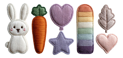 Cute Cartoon Embroidery Patches of Bunny, Carrot, Balloon and Colorful Shapes