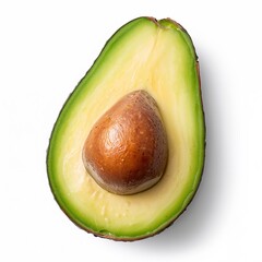 Fresh avocado cut in half isolated on pure white background